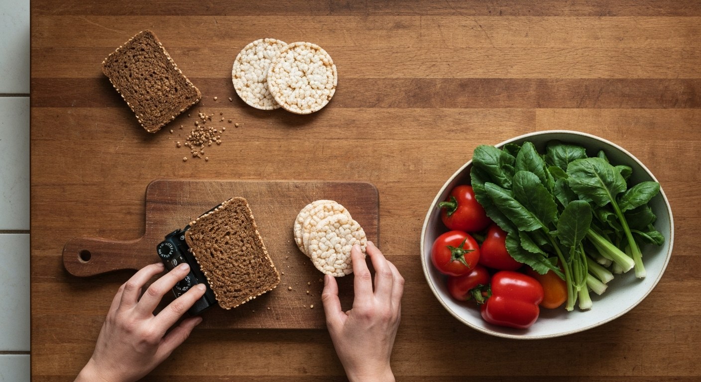 Ruce připravující bezlepkové potraviny na kuchyňské lince