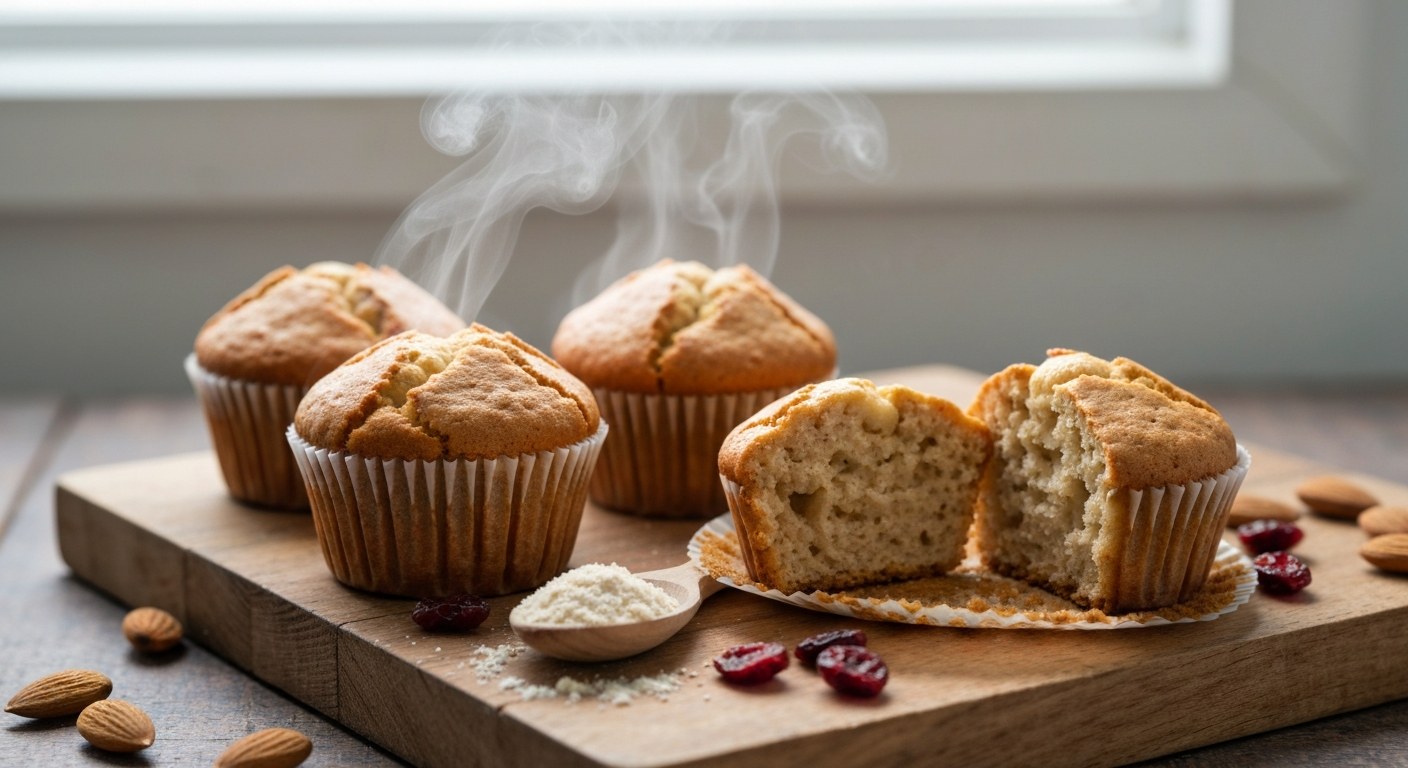 Muffiny bez lepku a mléka: Recepty, tipy a rady pro alergiky 2026 1 Čerstvě upečené bezlepkové muffiny na dřevěném prkénku s viditelnou drobenkou a párou