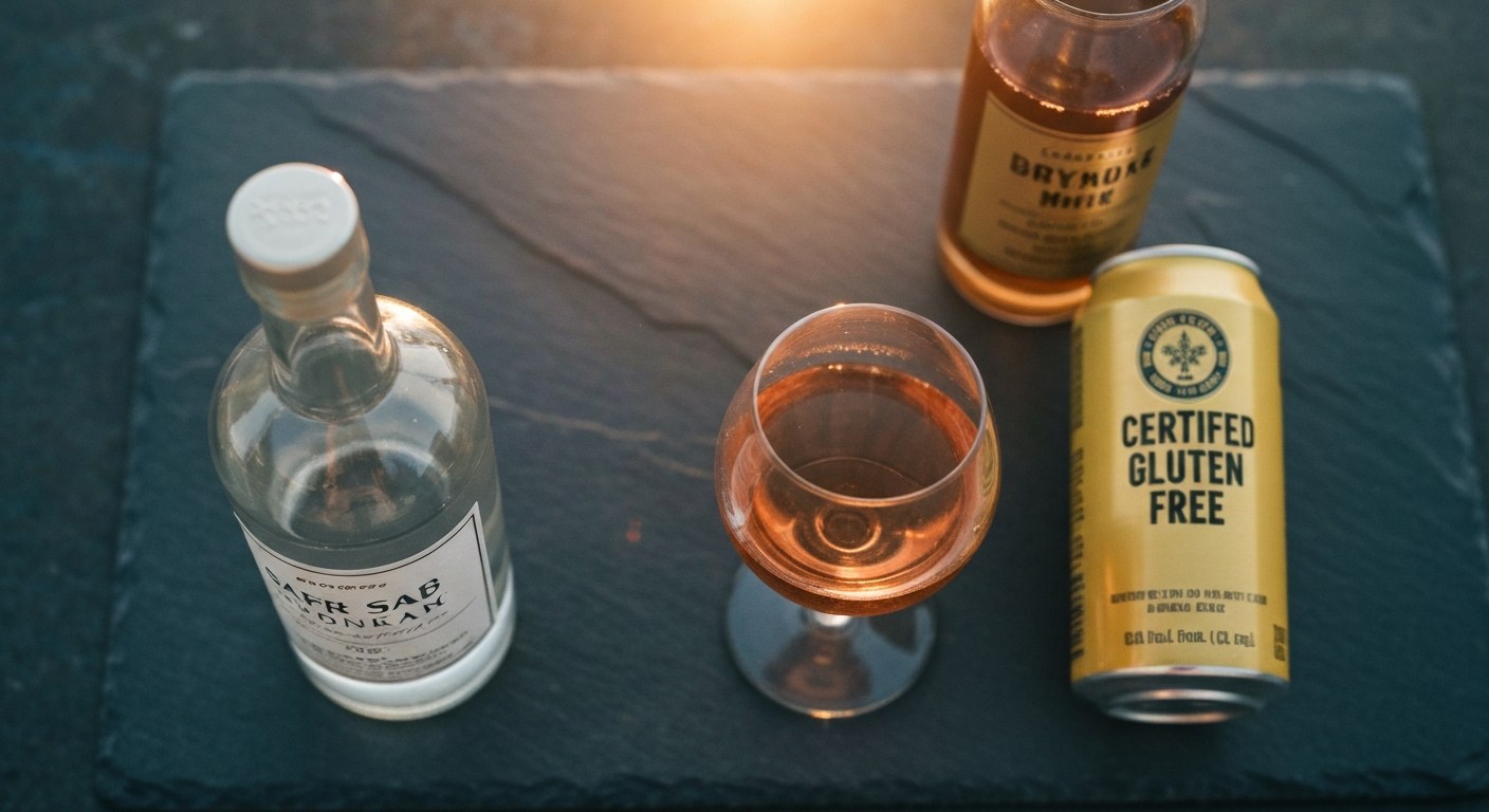 Přehled bezpečných bezlepkových alkoholických nápojů na břidlicové desce