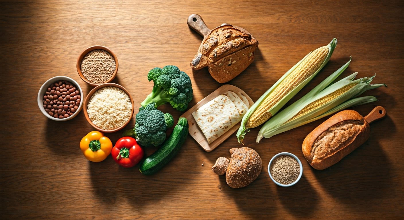 Potraviny bez lepku vhodné pro lidi s celiakií na kuchyňském stole