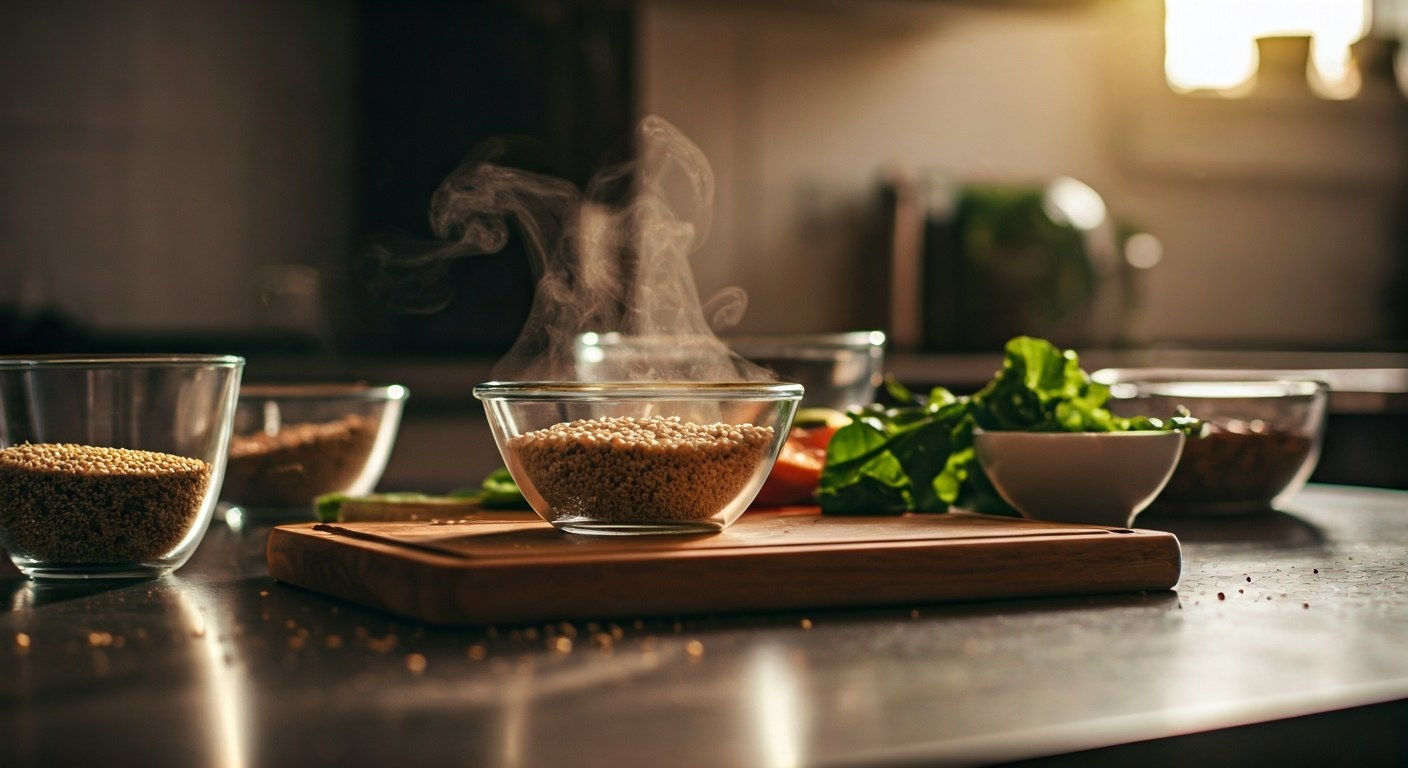 Různé bezlepkové potraviny na kuchyňské lince připravené k vaření