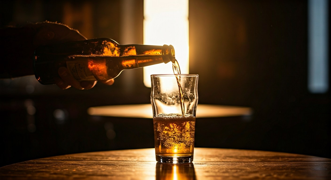 Ruka nalévá zlaté bezlepkové pivo do sklenice v hospodě