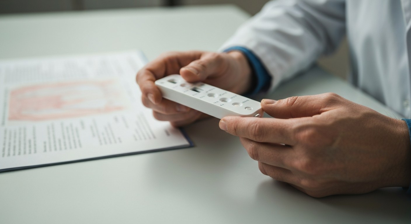Lékař drží diagnostický test na celiakii v ordinaci