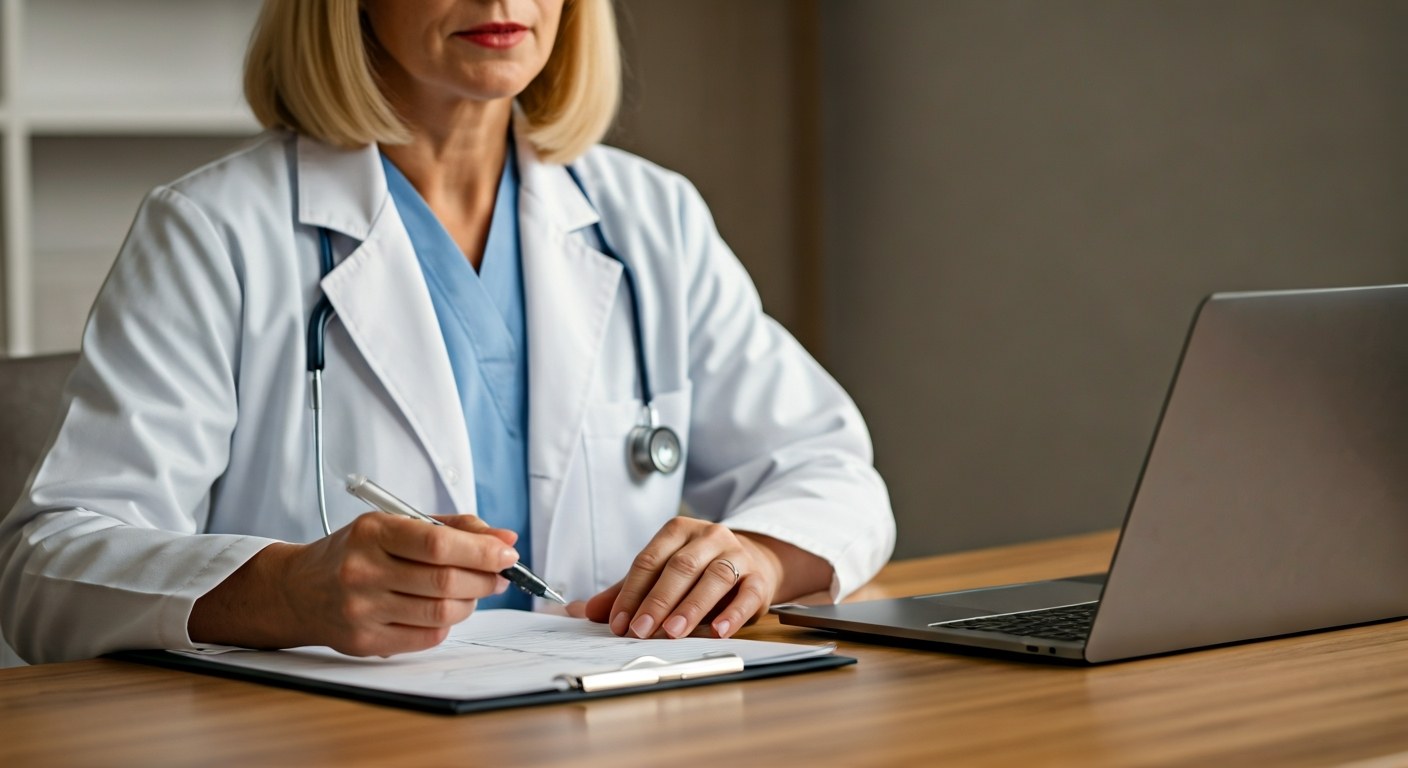Diagnostika celiakie u lékaře Lékařka vysvětluje pacientovi výsledky vyšetření