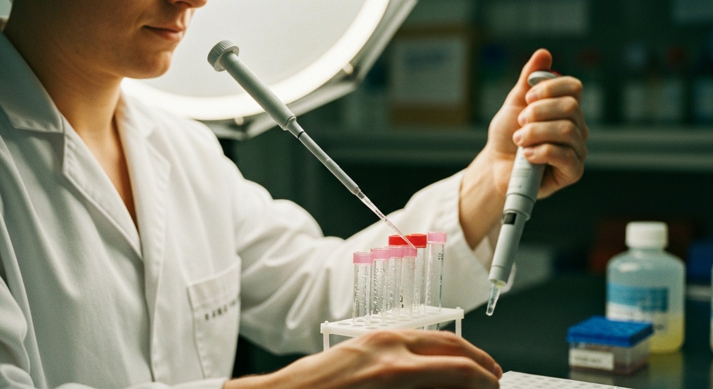 Laboratorní technik provádí ELISA test na přítomnost lepku ve vzorcích alkoholu