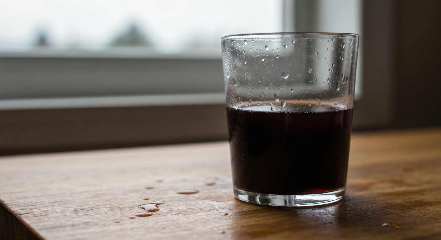 Sklenice zázvorového piva s kondenzací, plátek zázvoru a limetky na dřevě