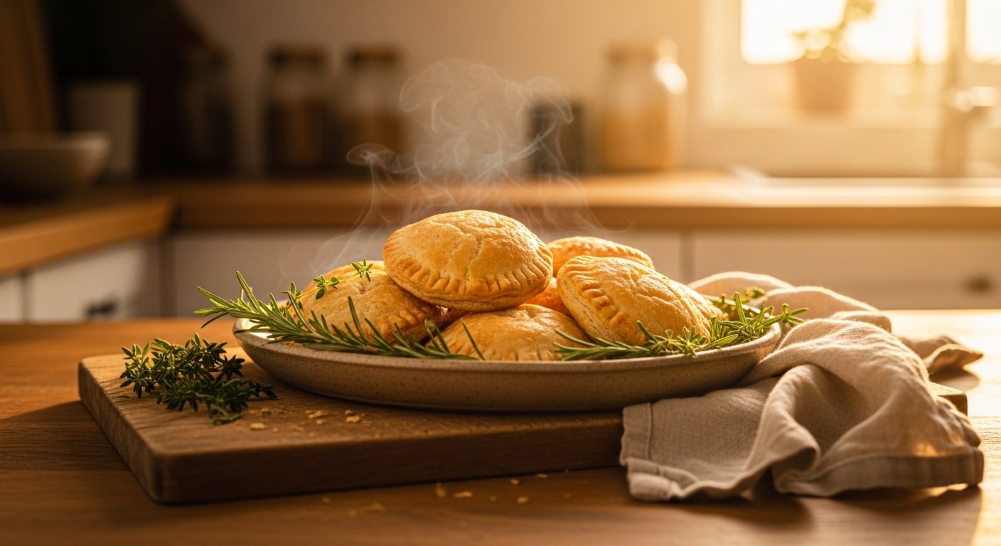 Zlatohnědé bezlepkové listové pečivo s viditelnými křehkými vrstvami na talíři