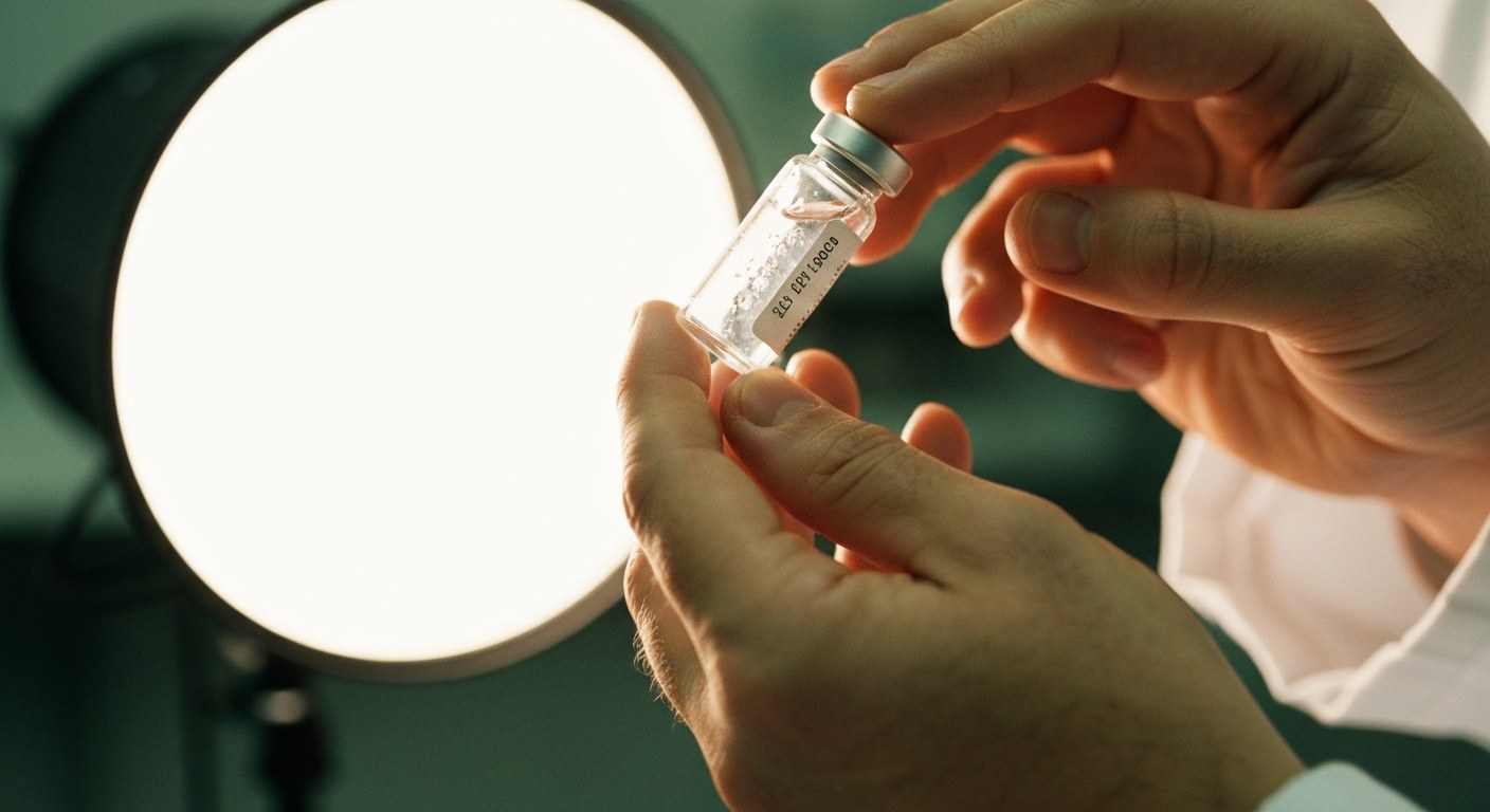 Laboratorní technik drží zkumavku s genetickým vzorkem pro HLA testování