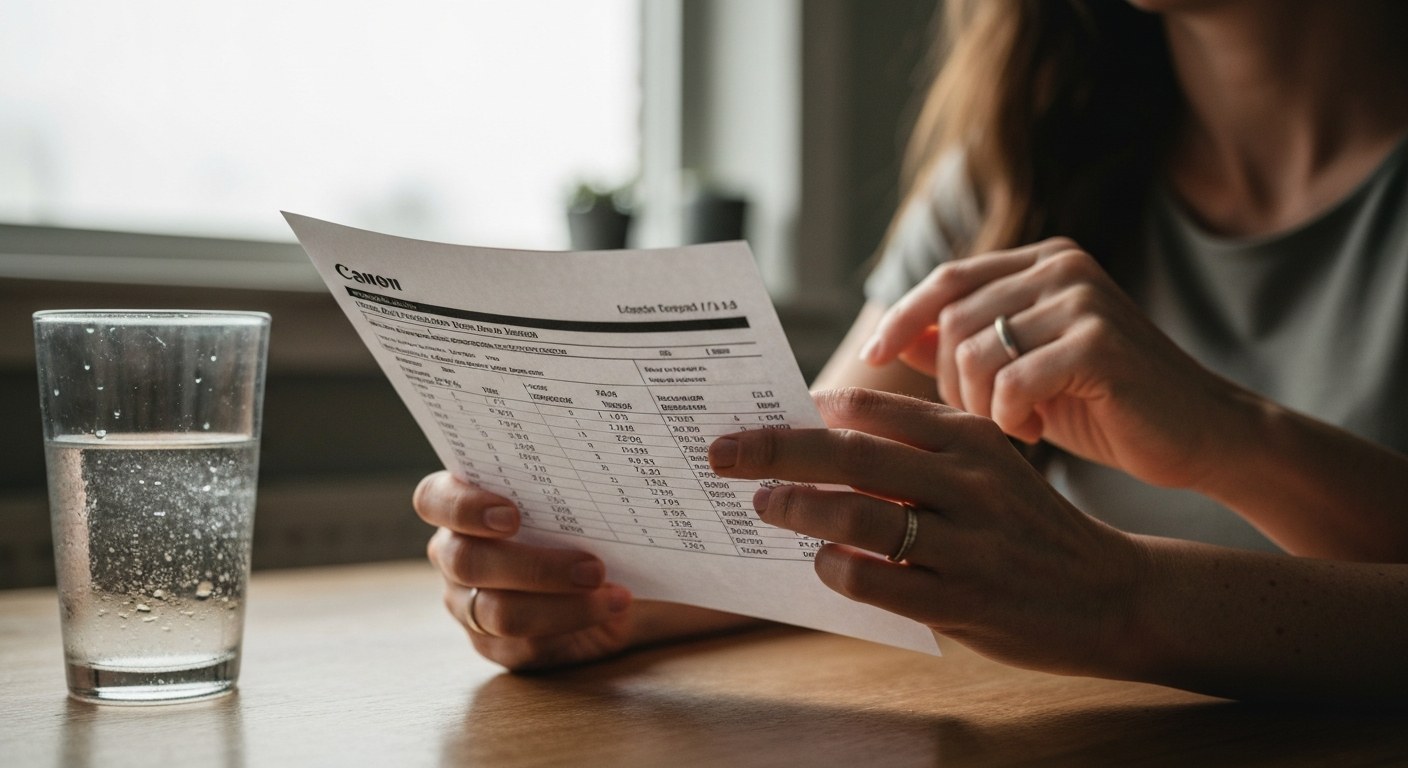 Ženské ruce drží laboratorní výsledky krve s viditelnými čísly a hodnotami