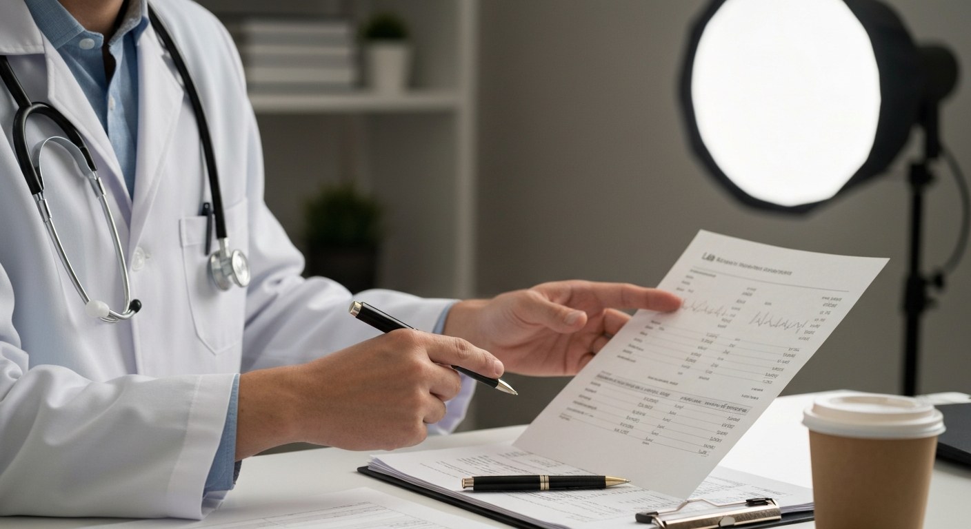 Lékař vysvětluje pacientovi výsledky krevních testů na protilátky