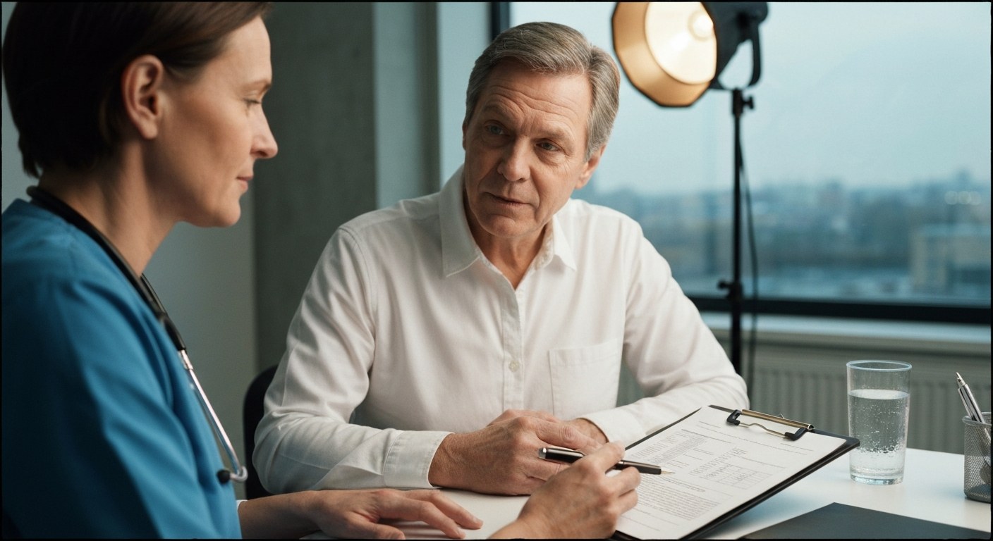 Pacient a lékař probírají výsledky testů na alergii v ordinaci