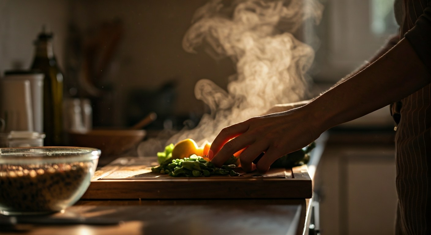Žena připravuje bezlepkové jídlo z čerstvých surovin v domácí kuchyni