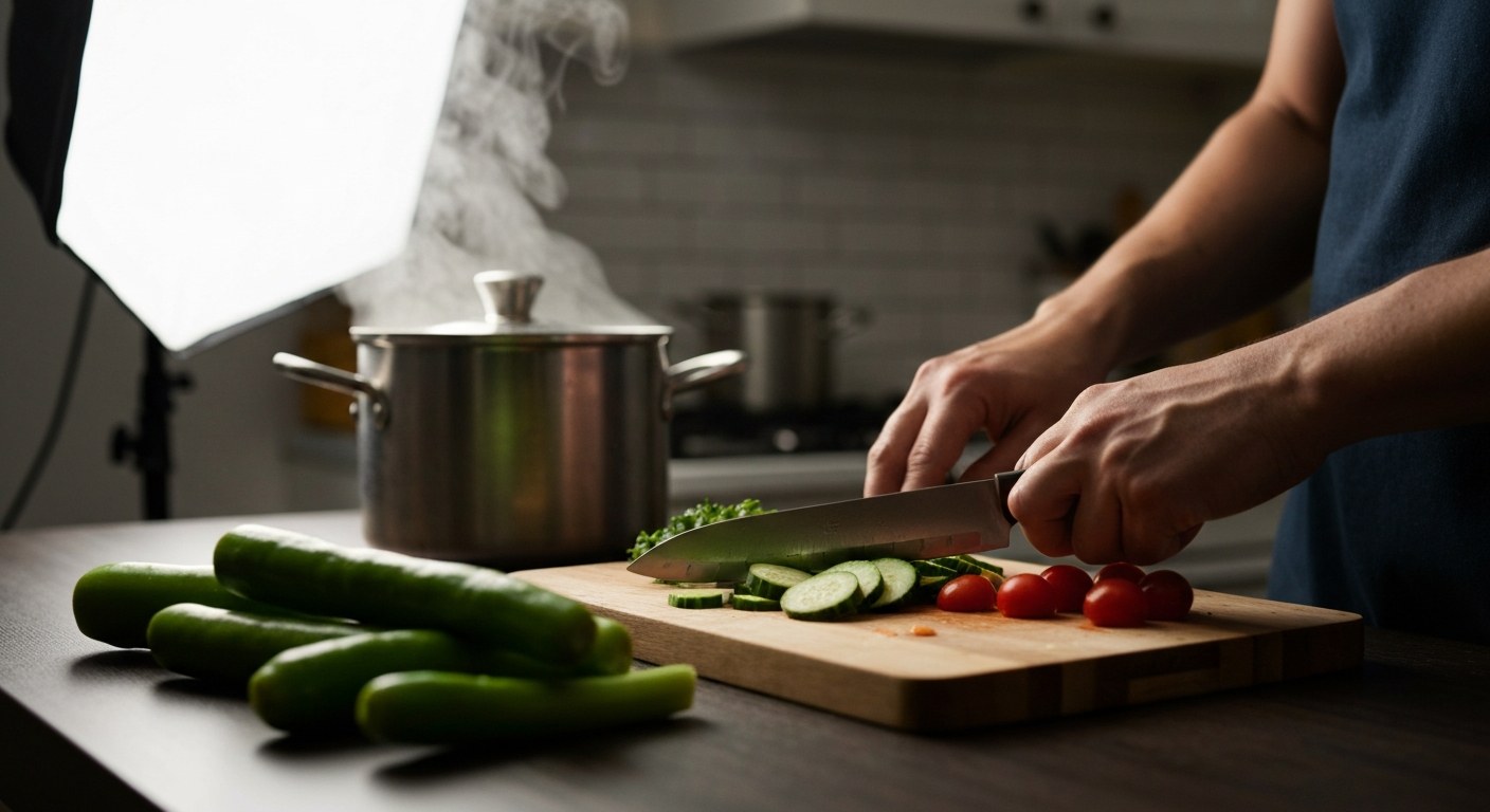 Ruce připravující bezlepkové jídlo s čerstvou zeleninou na dřevěném prkénku