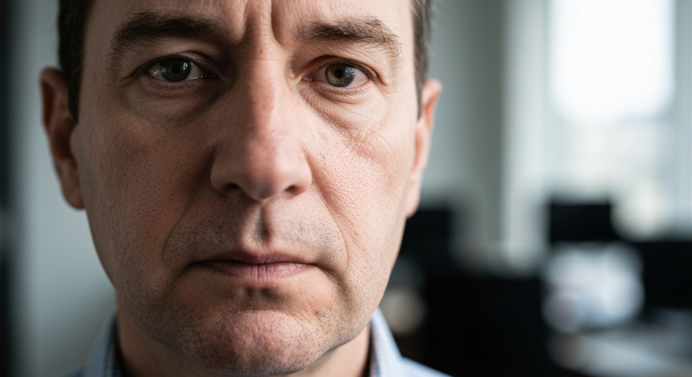 Portrét unaveného muže s bledostí typickou pro anémii z celiakie