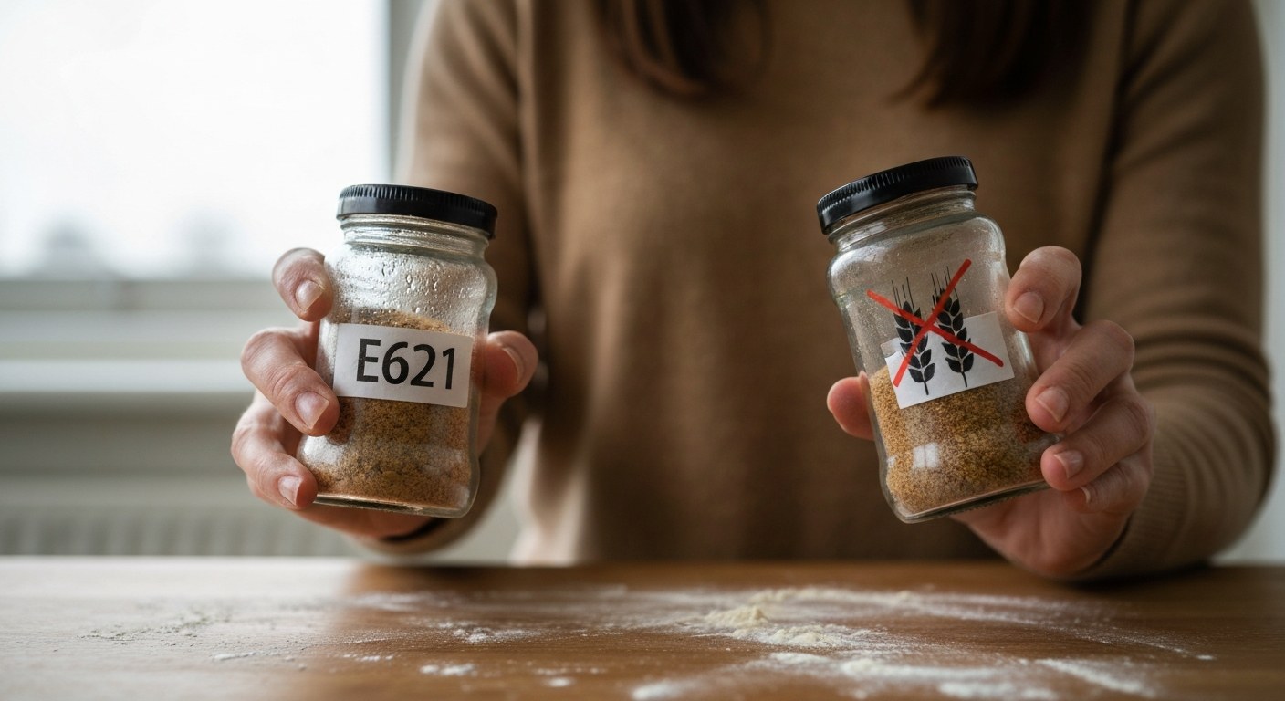 Ženské ruce porovnávají dvě kořenky na dřevěné kuchyňské lince