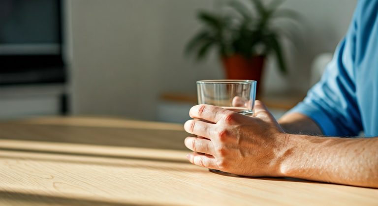 Celiakie a gastro poradna: Průvodce diagnostikou v roce 2026 7 Pacient sedící v prosvětlené moderní lékařské ordinaci u dřevěného stolu se sklenicí vody.