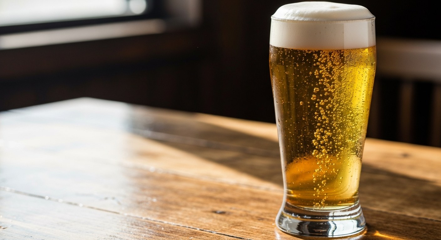 Celiakie pivo: Které české značky můžete bez obav pít? 1 Detailní záběr na orosenou sklenici zlatavého piva s hustou bílou pěnou na rustikálním dřevěném stole.