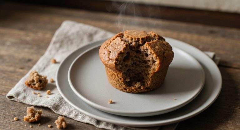 Vláčné bezlepkové muffiny z pohankové mouky: Zaručený recept 2 Detailní pohled na vláčný bezlepkový muffin z pohankové mouky s popraskaným vrškem a viditelnou nadýchanou strukturou.
